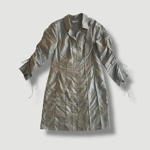Vintage Y2K 100% silk iridescent taffeta button up collard shirt dress / jacket